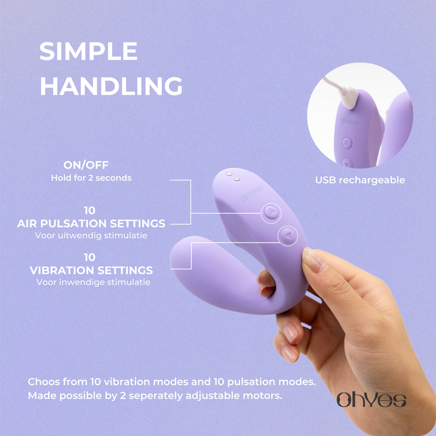 ohyes - OHYES Pulse dubbele vibrator met luchtdruk en G-spot stimulatie: Paars