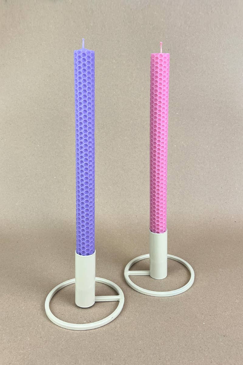 Hand Rolled Beeswax Stick Candles Set - Rose lila