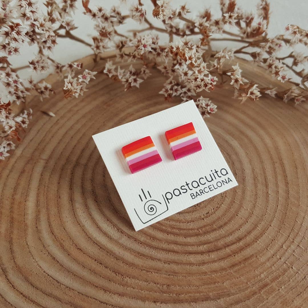 PASTACUITA - Lesbische trots LGBT oorstekers van polymeerklei: Rond 12 mm / Roestvrij staal, polymeerklei