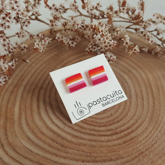 PASTACUITA - Lesbische trots LGBT oorstekers van polymeerklei: Cuadradito / Roestvrij staal, polymeerklei