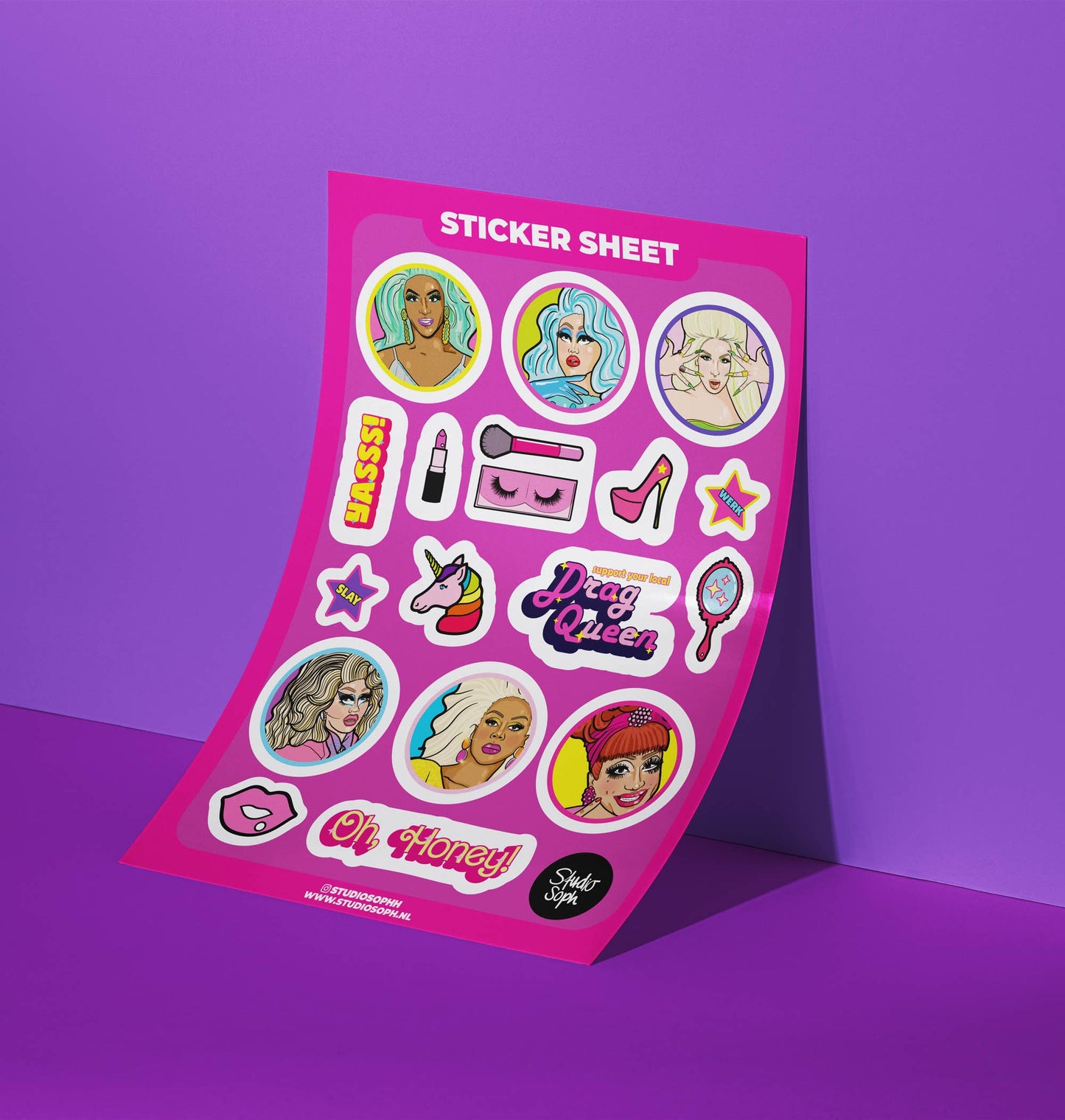 Studio Soph (We Pay Your Import Fees - We Ship DDP) - Drag Queen stickerblad A5-formaat: Verpakt in plastic hoesje
