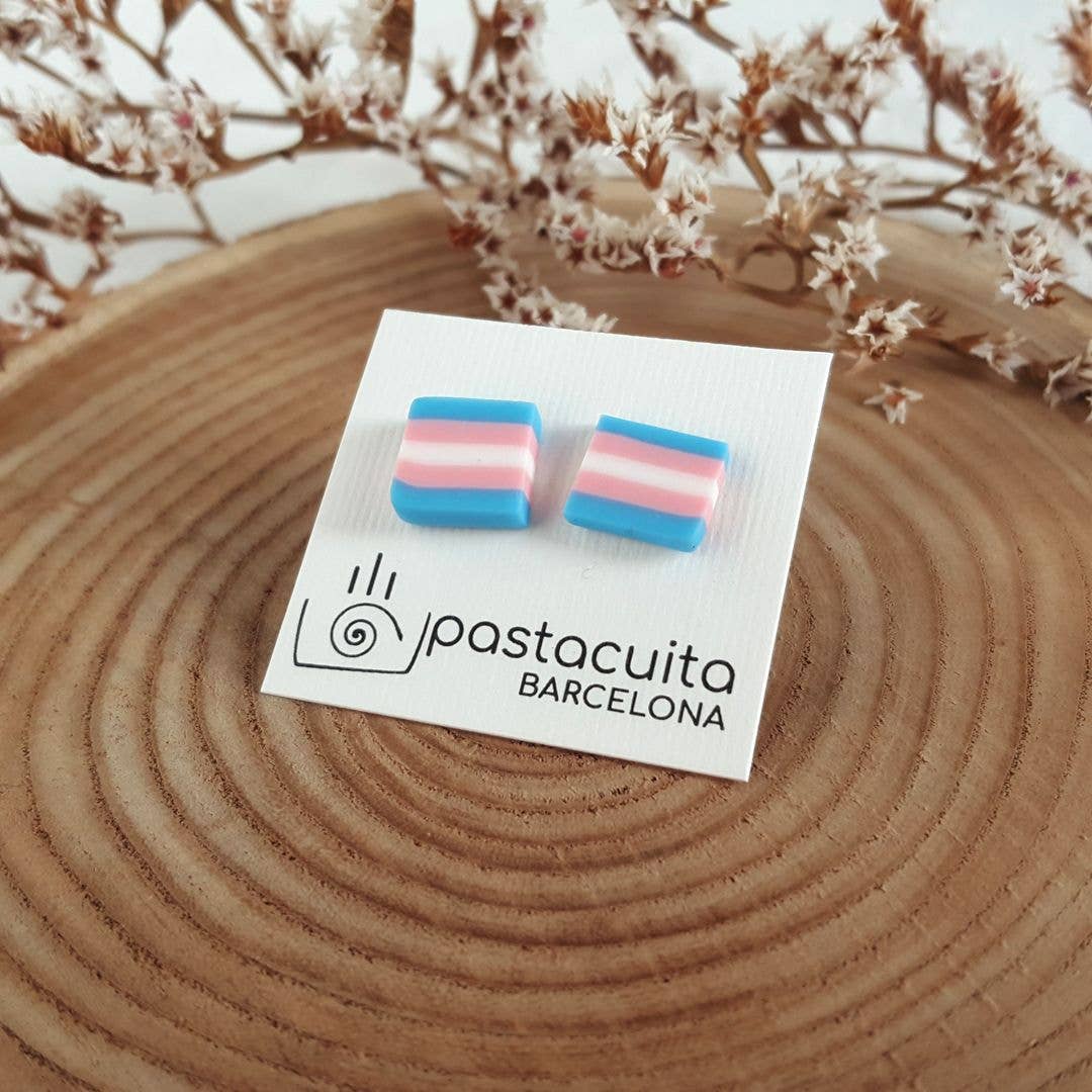 PASTACUITA - Transgender pride oorstekers, handgemaakt met liefde: Cuadradito / Roestvrij staal, polymeerklei
