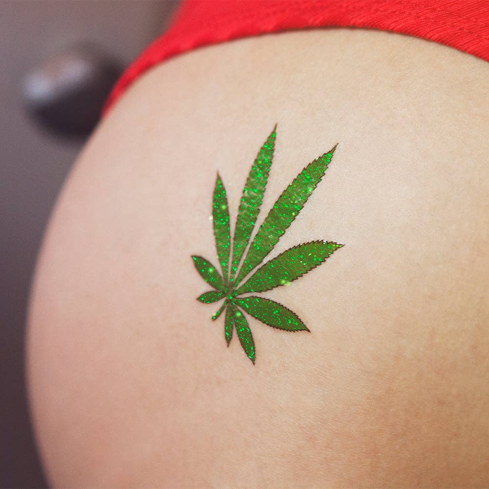 Tattoonie - Glitter marihuana tijdelijke tatoeages (verpakking van 2)