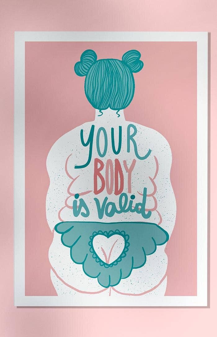 Chiaralascura - Your body is valid - Feministische & lichaamspositieve kunstprint: Lichte huid / A4