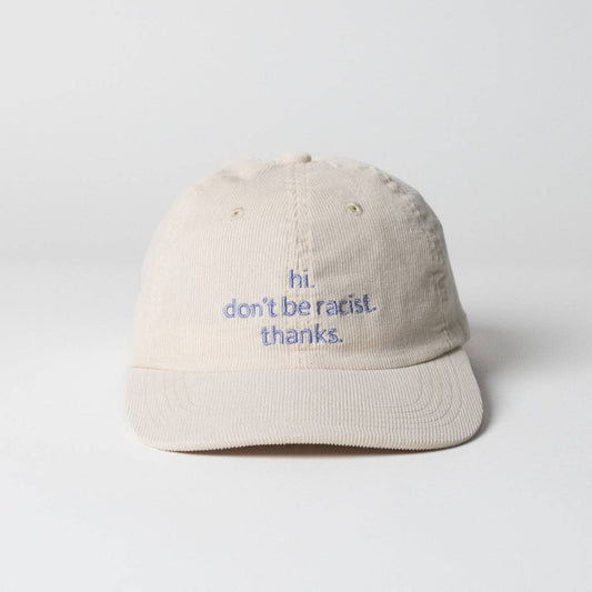 arrel - responsible apparel - Hoi. wees niet racistisch. bedankt. Premium Cord Dad Cap - crème & lavendel