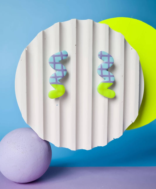 Mono - Handgemaakte polymeer oorbellen - Neon gele patroon