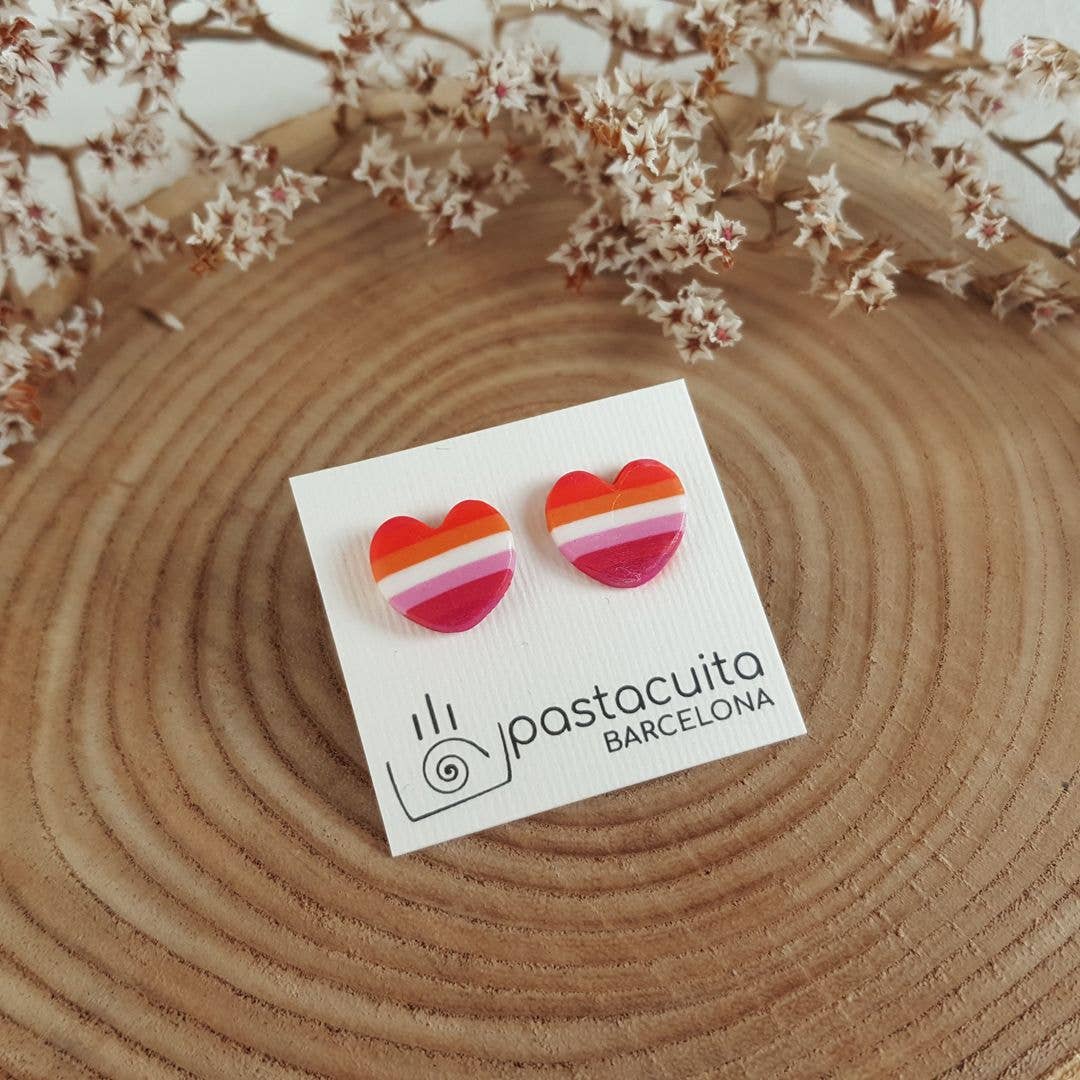 PASTACUITA - Lesbische trots LGBT oorstekers van polymeerklei: Cuadradito / Roestvrij staal, polymeerklei