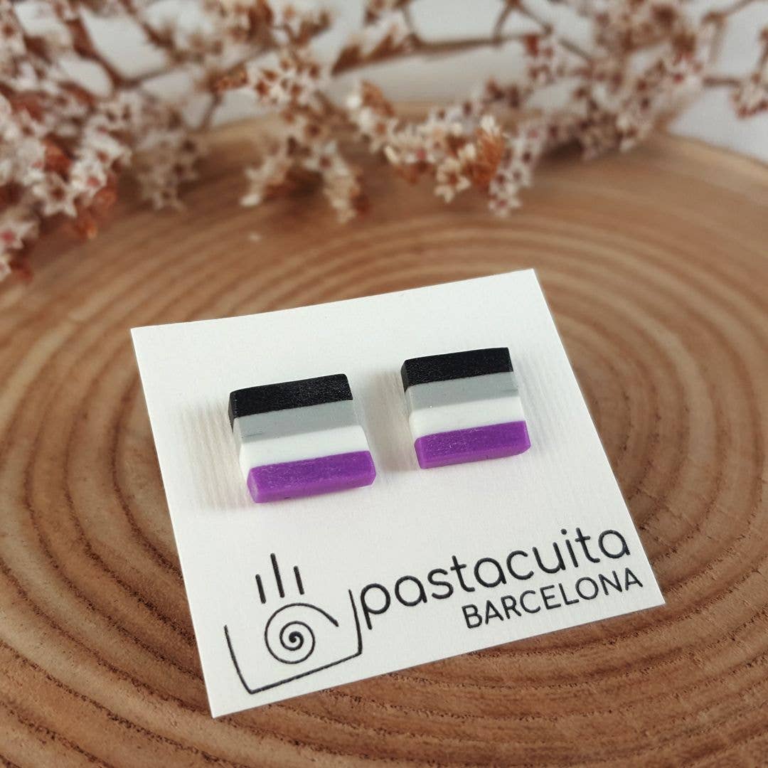 PASTACUITA - Aseksuele trots LGTB oorknopjes van polymer klei: Rond 12 mm / Roestvrij staal, polymeerklei