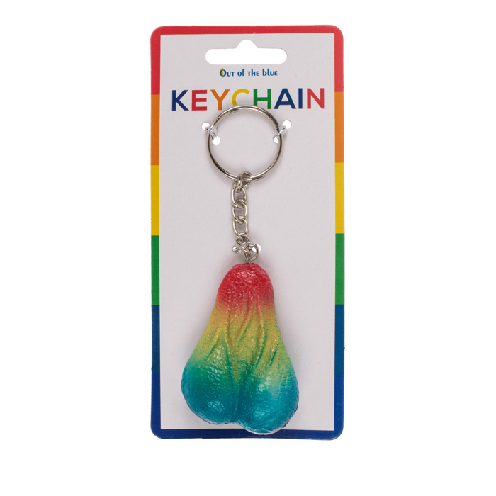 Out of the blue KG - Metalen sleutelhanger met regenboog testikel