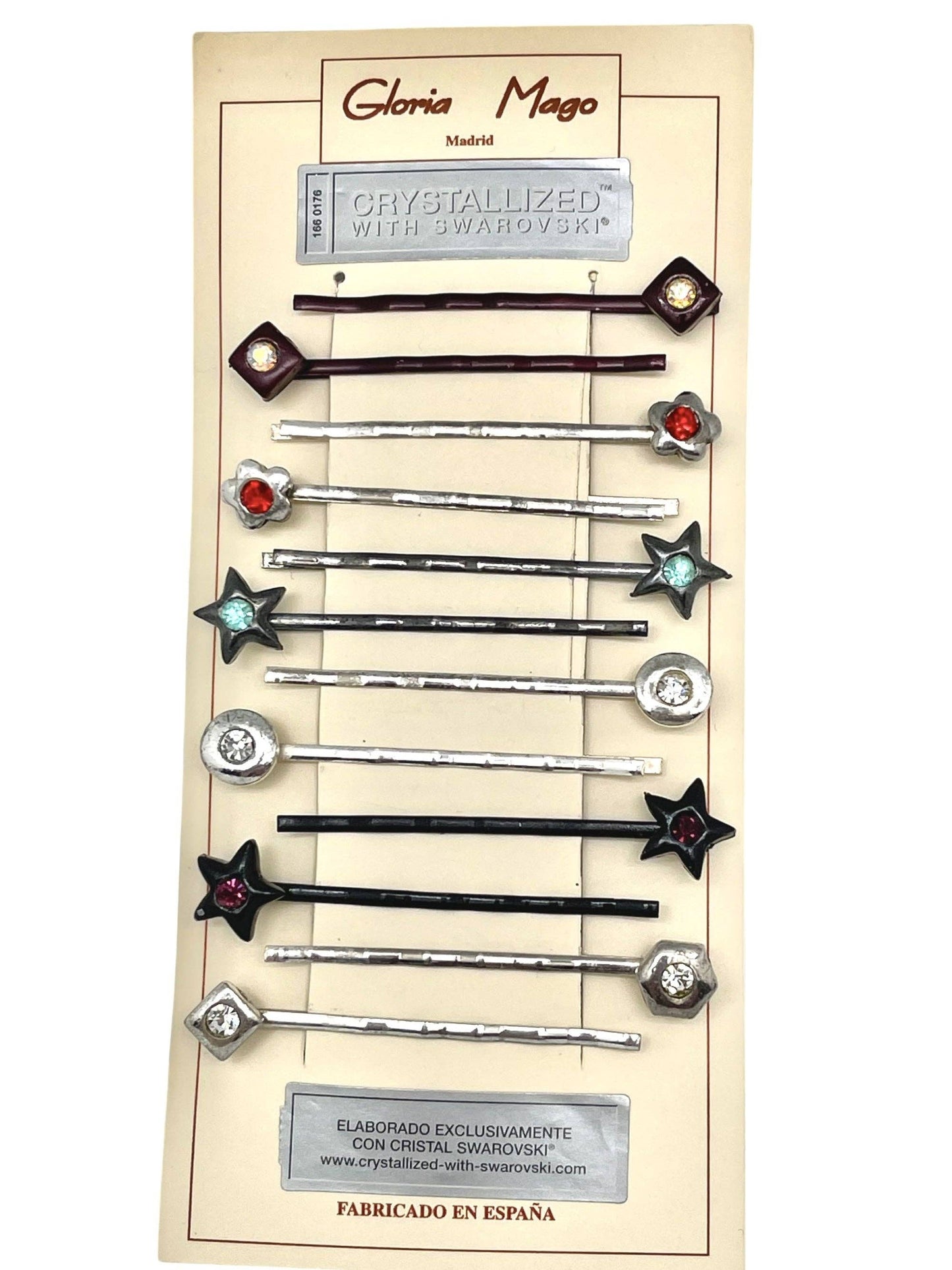Gloria Mago - Pakket van 12 assorti haarspelden met SW-kristallen. Figuren en kleuren