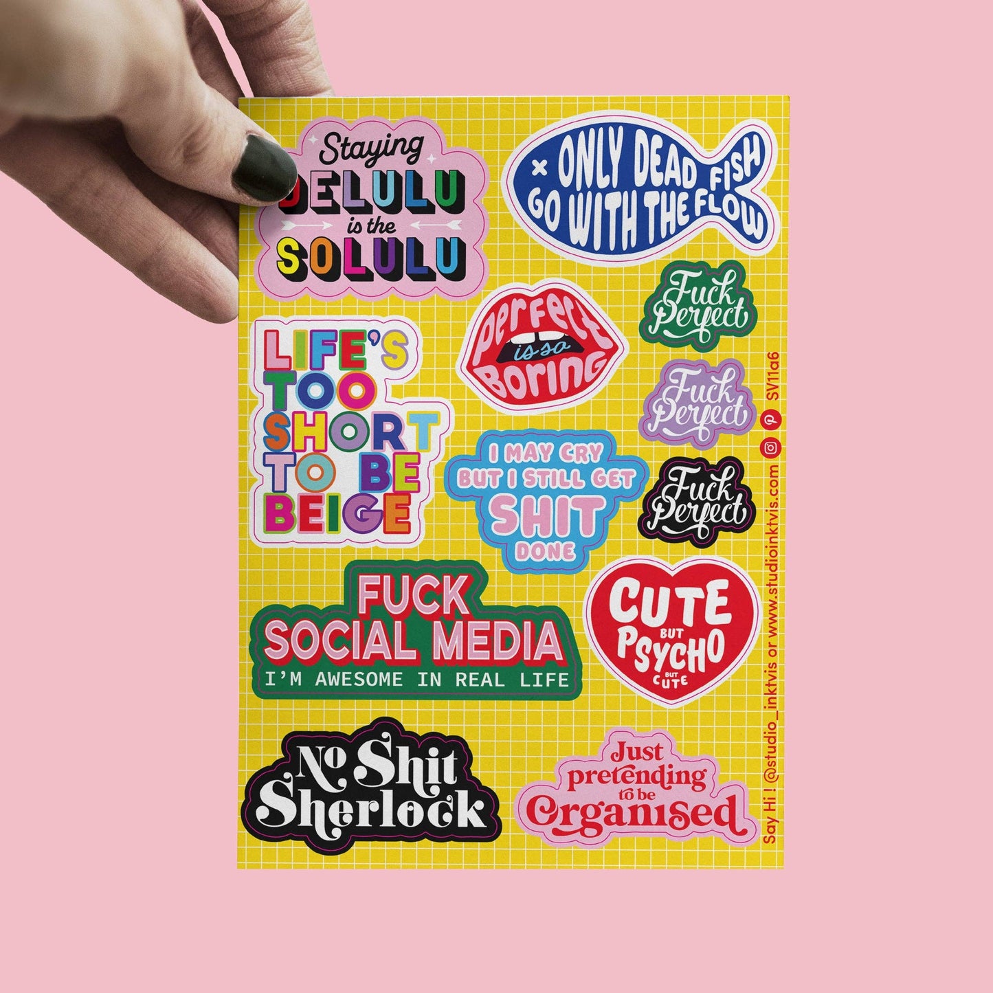 Studio Inktvis B.V. - Gedurfd & kleurrijk stickervel – A6-formaat met 11 statementstickers