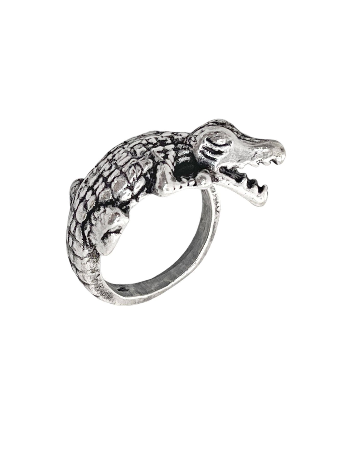 Gloria Mago - Krokodillenring in antiek zilver van 7 micron. Maat 16