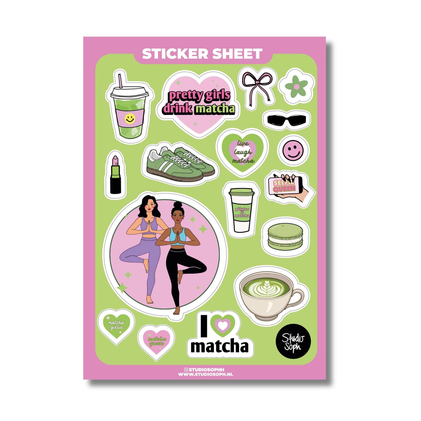 Studio Soph (We Pay Your Import Fees - We Ship DDP) - Matcha Girlie A5-stickervel: Verpakt met plastic hoesje