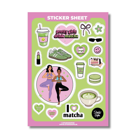Studio Soph (We Pay Your Import Fees - We Ship DDP) - Matcha Girlie A5-stickervel: Verpakt met plastic hoesje