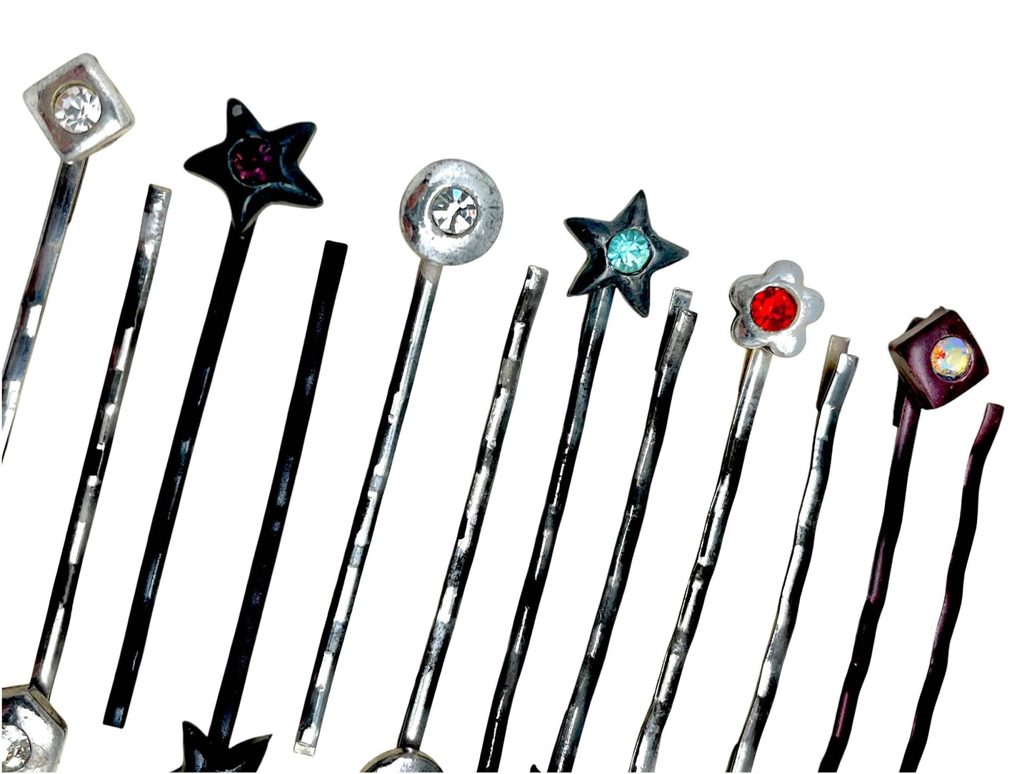 Gloria Mago - Pakket van 12 assorti haarspelden met SW-kristallen. Figuren en kleuren