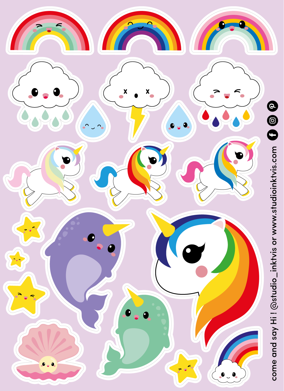 Studio Inktvis B.V. - Stickervel unicorn, narwal en regenboog