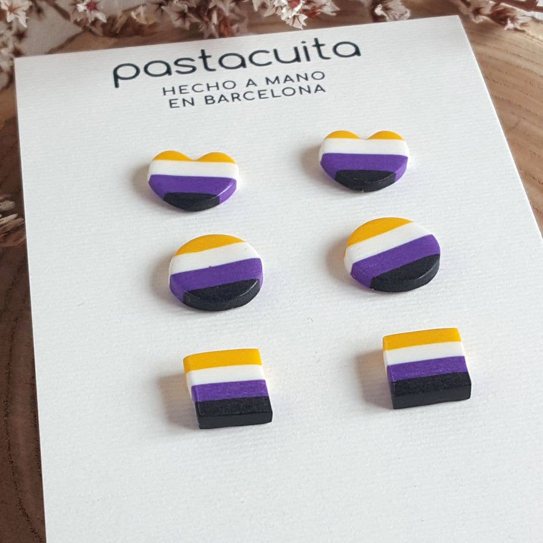 PASTACUITA - Non-binaire trots LGBT oorknopjes: 3 verschillende paren / Roestvrij staal, polymeerklei