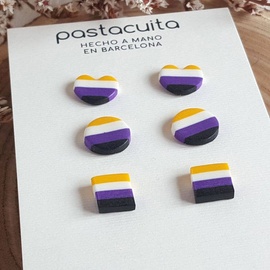 PASTACUITA - Non-binaire trots LGBT oorknopjes: 3 verschillende paren / Roestvrij staal, polymeerklei