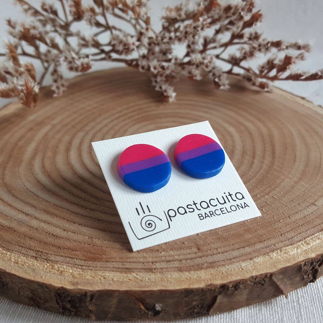 PASTACUITA - Biseksuele pride LGBT oorknopjes van polymer klei: Cuadradito / Roestvrij staal, polymeerklei