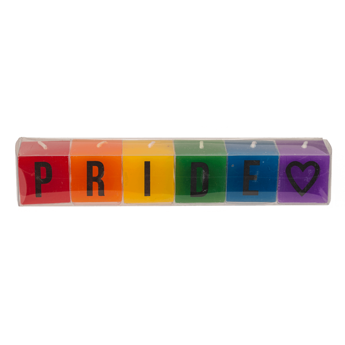 Out of the blue KG - Vierkante kaarsen met letters, Pride, ca. 3 x 3 cm, set van 6 stuks
