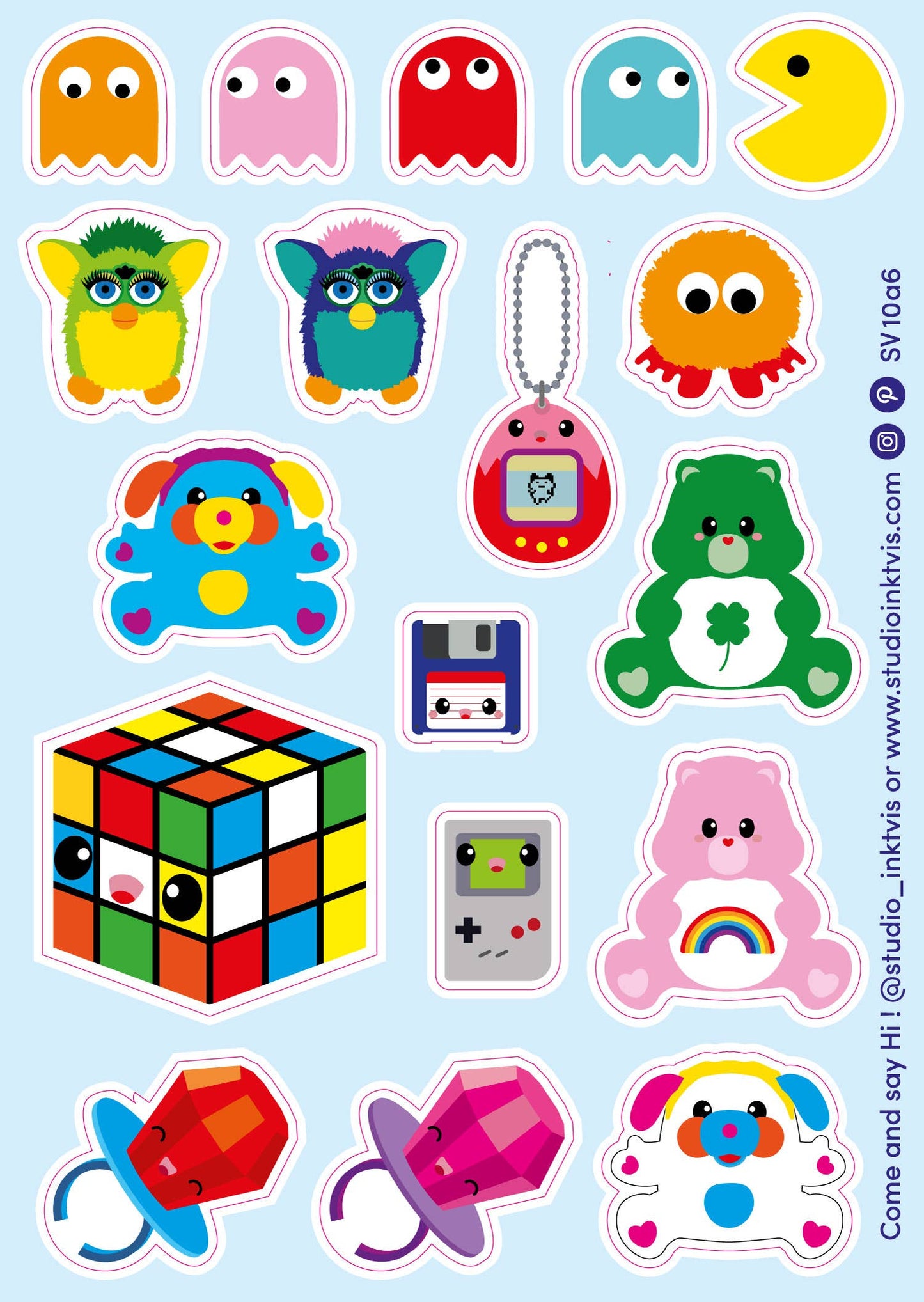 Studio Inktvis B.V. - Stickervel uit de jaren 80 en 90 met 18 vintage vinylstickers