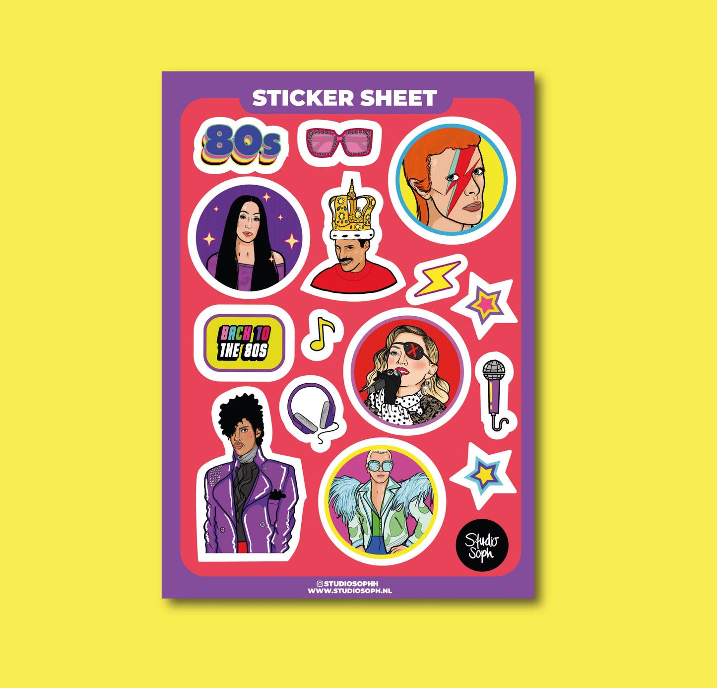 Studio Soph (We Pay Your Import Fees - We Ship DDP) - 80's Iconen A5 Stickervel: Verpakt met plastic hoesje