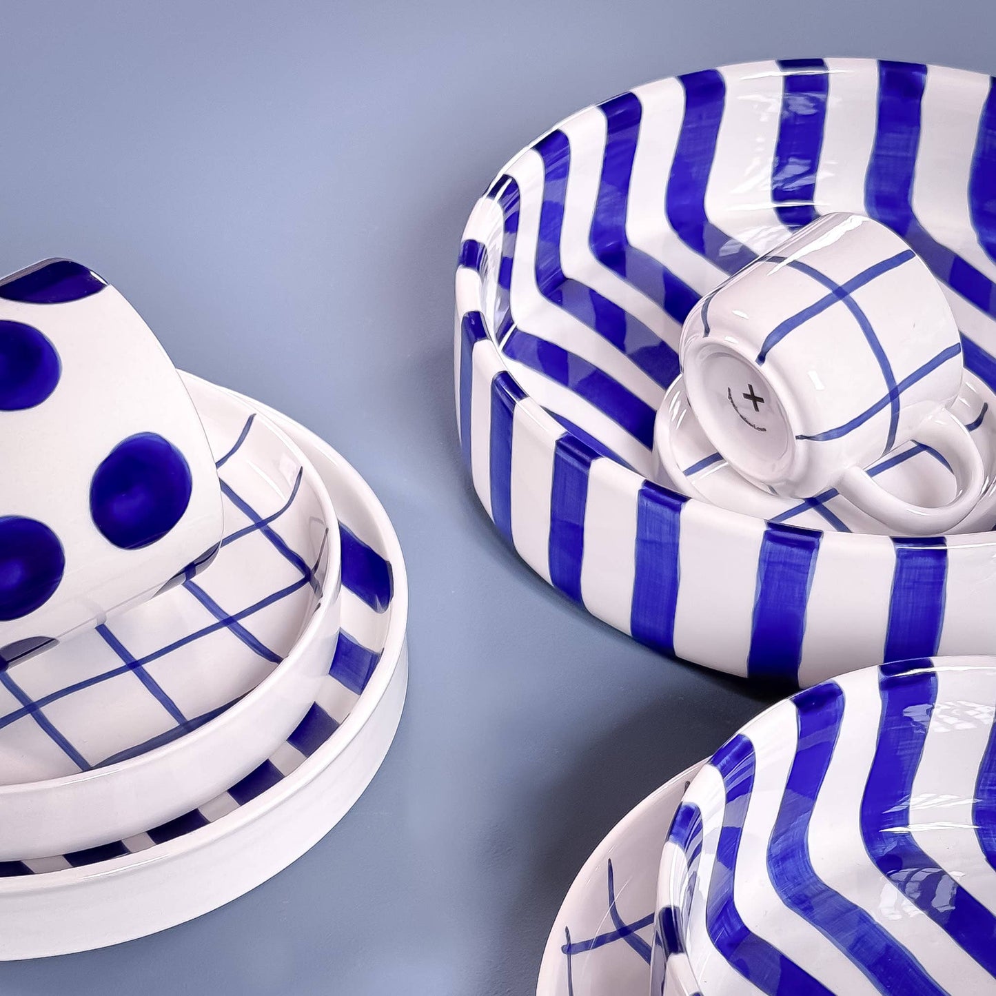 Magazin Minori - Espresso Stripes - mareblauw (set van 2, 4-delig)