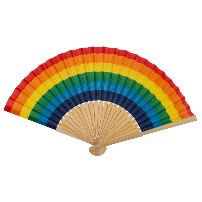 Out of the blue KG - Bamboe waaier met regenboogprint, ca. 21 cm