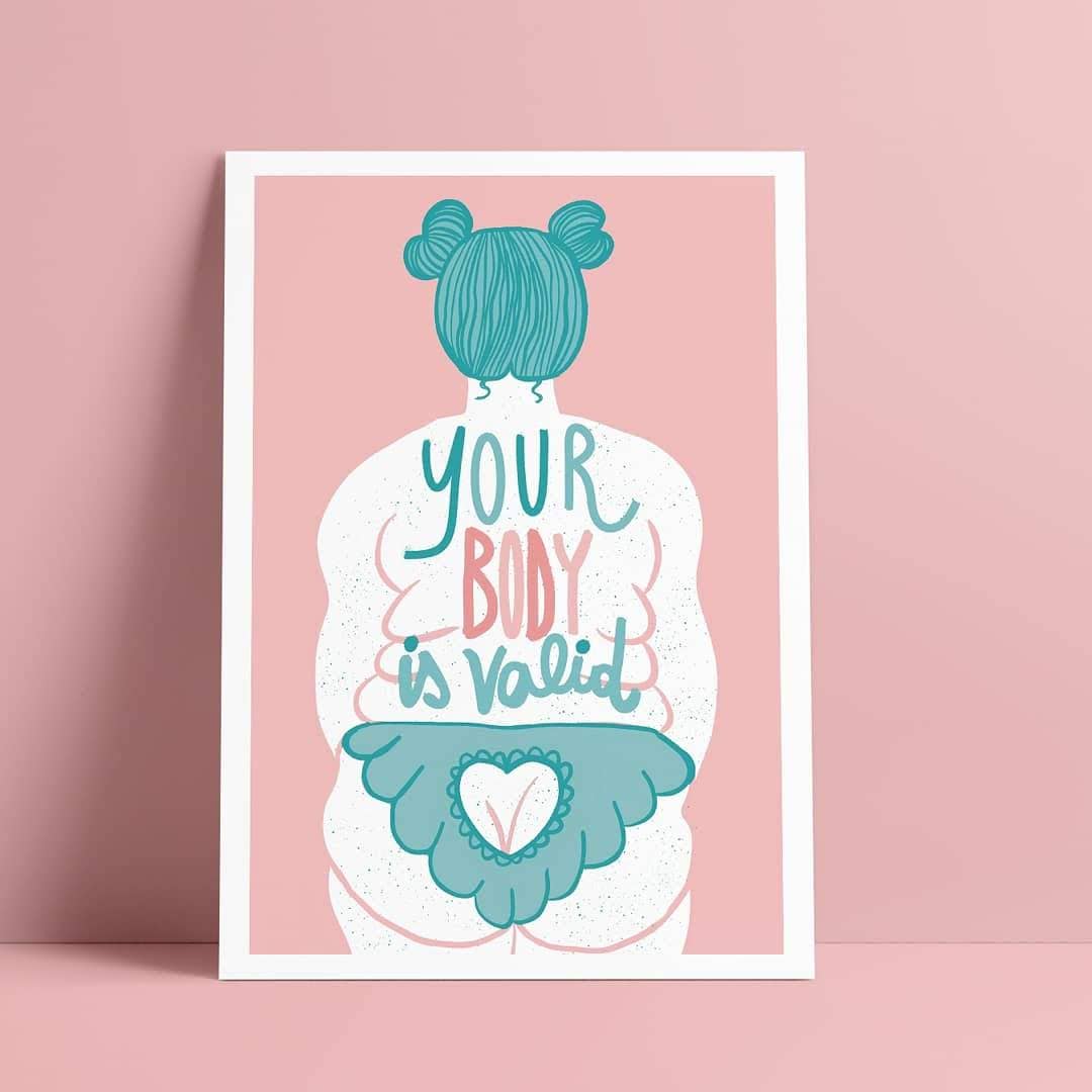Chiaralascura - Your body is valid - Feministische & lichaamspositieve kunstprint: Lichte huid / A3