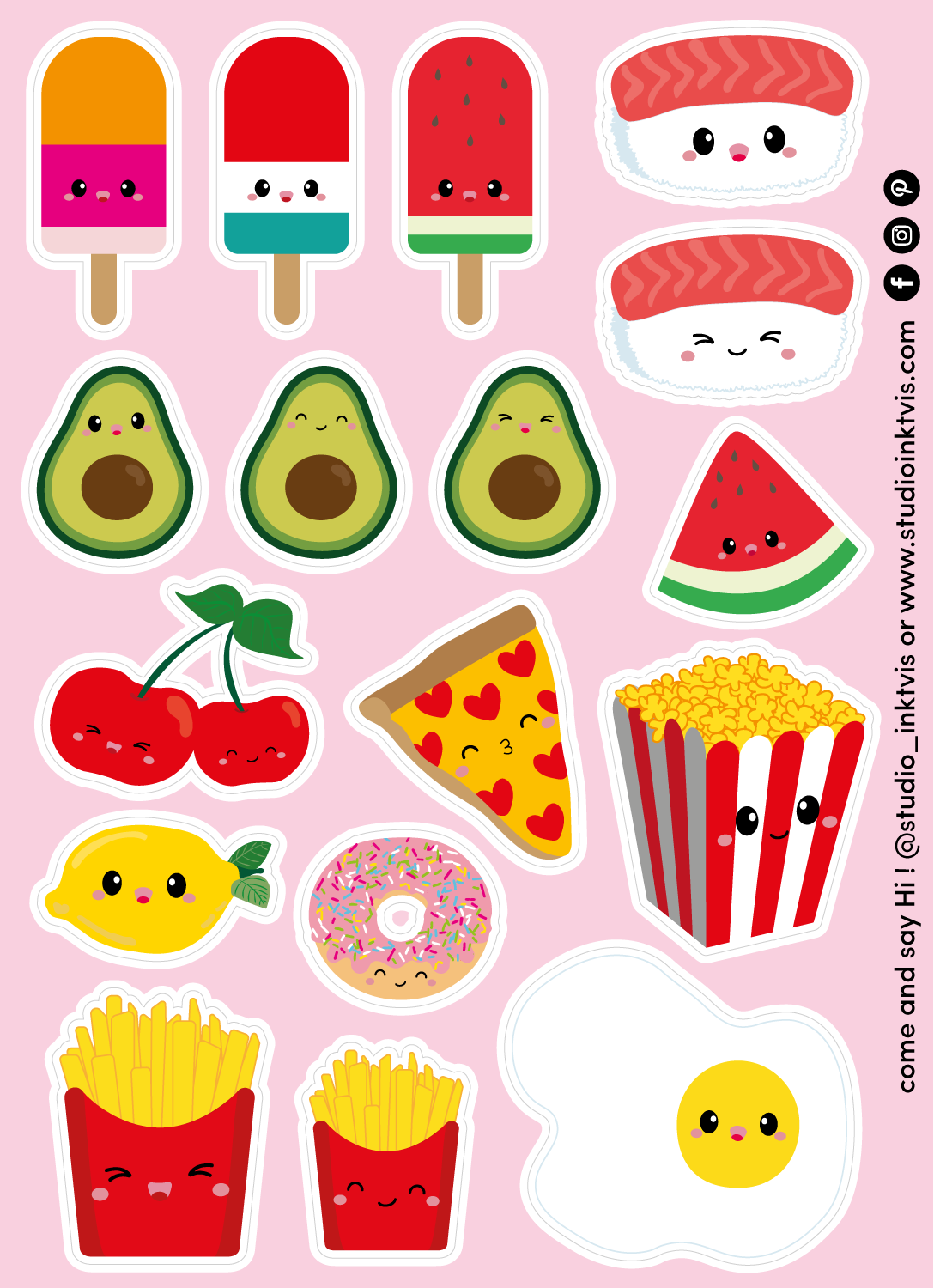 Studio Inktvis B.V. - Stickervel sushi, fruit en fastfood