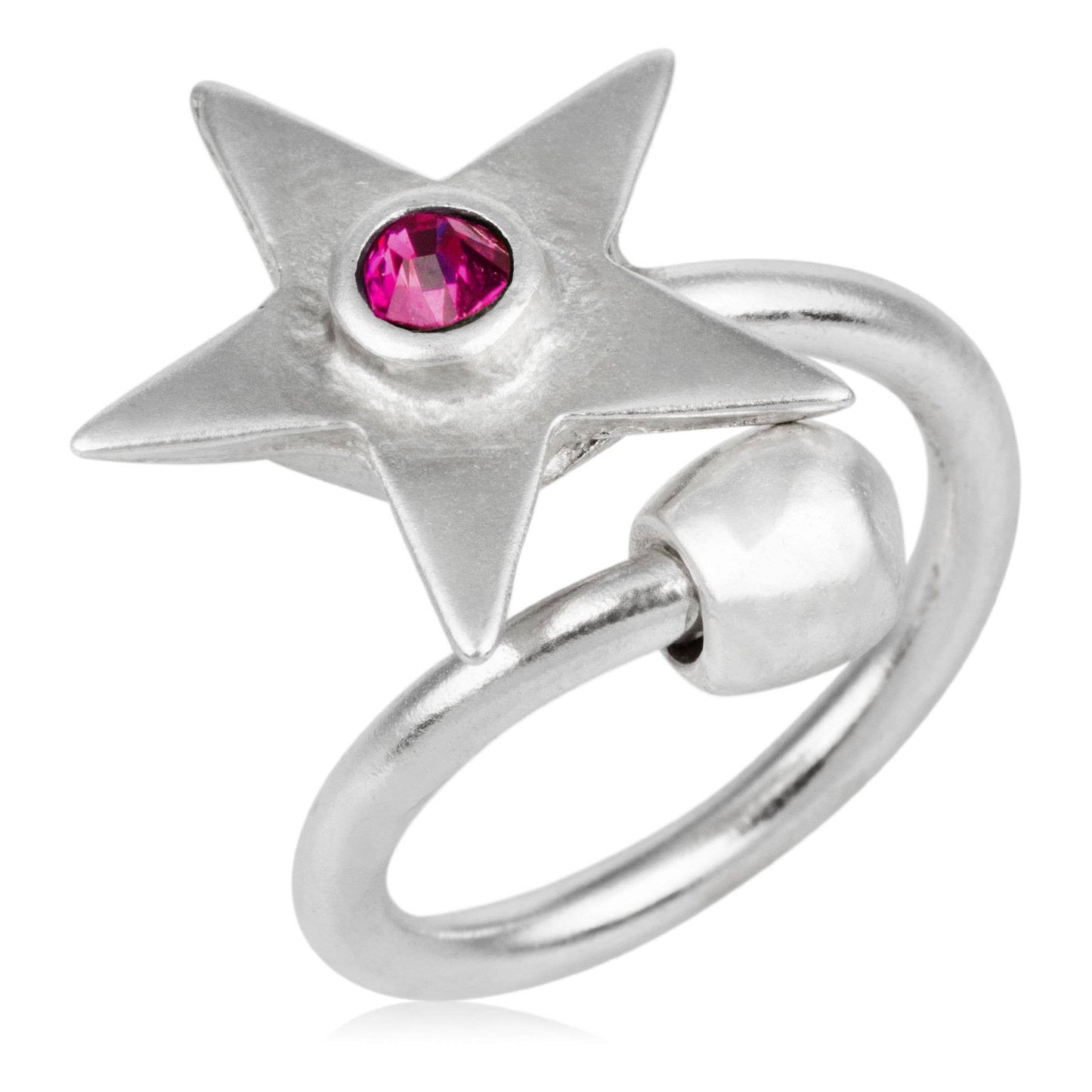 Gloria Mago - Swarovski sterrenring fuschia zilver 925 verguld