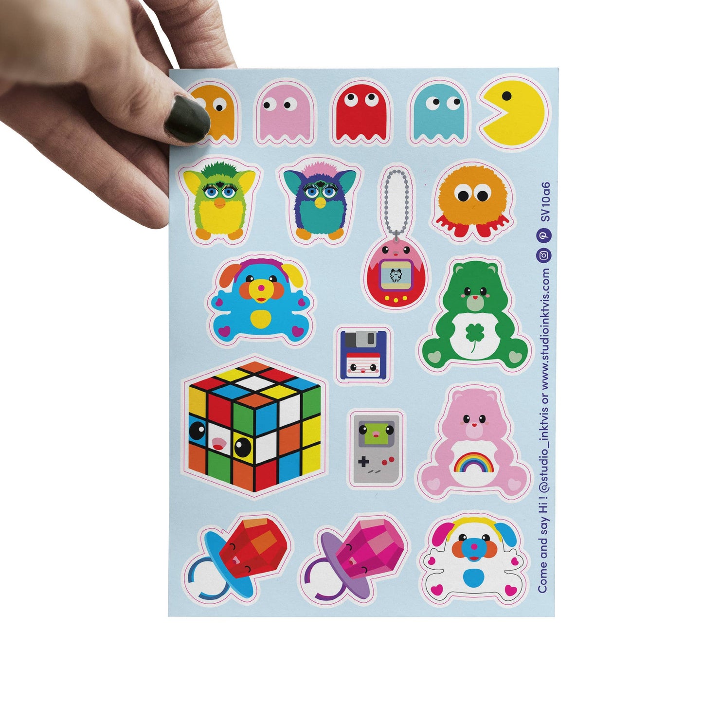 Studio Inktvis B.V. - Stickervel uit de jaren 80 en 90 met 18 vintage vinylstickers