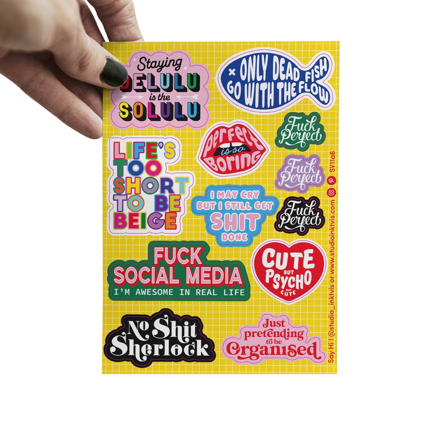 Studio Inktvis B.V. - Gedurfd & kleurrijk stickervel – A6-formaat met 11 statementstickers