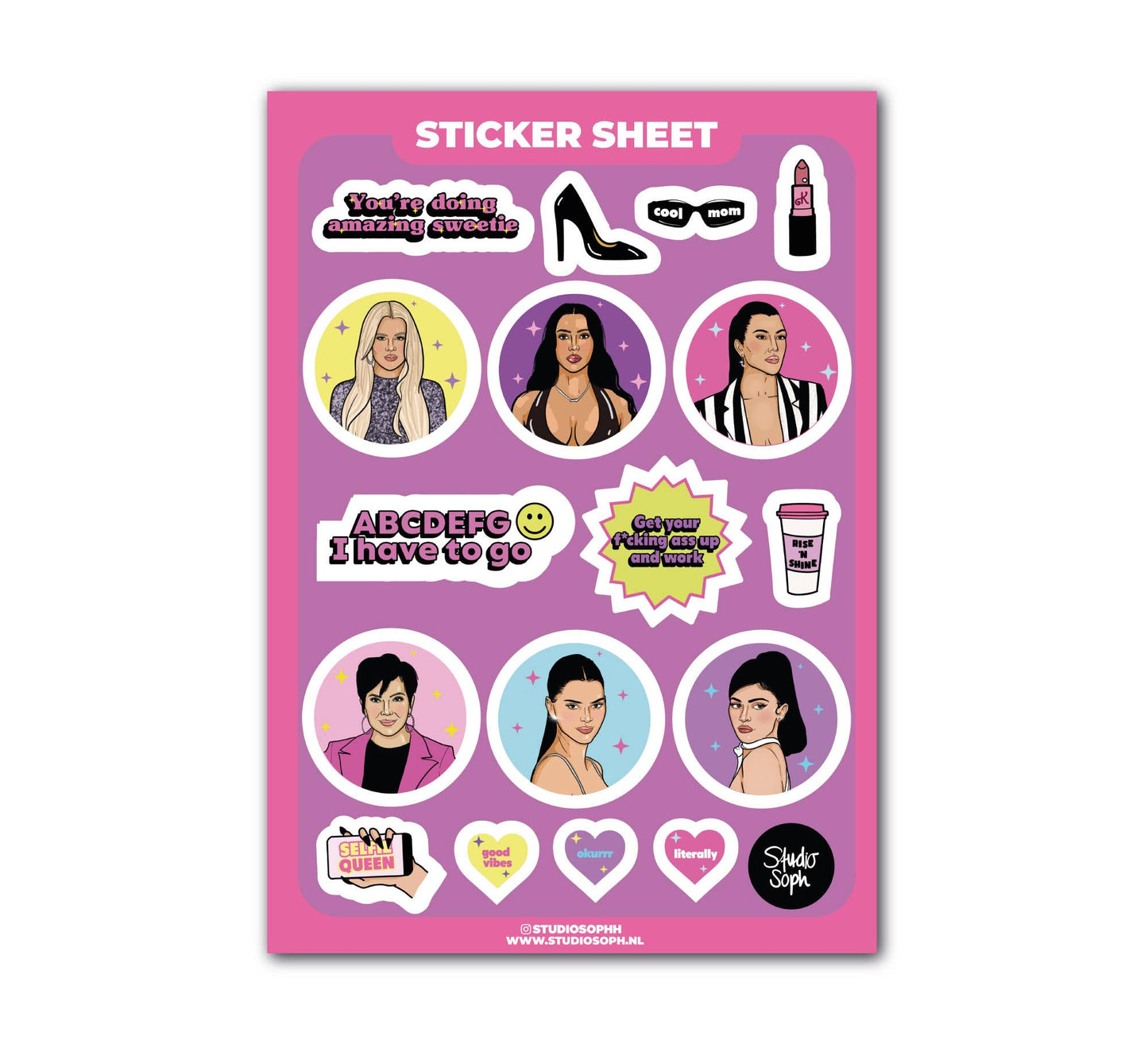 Studio Soph (We Pay Your Import Fees - We Ship DDP) - Kardashians A5 stickervel: Verpakt in plastic hoesje