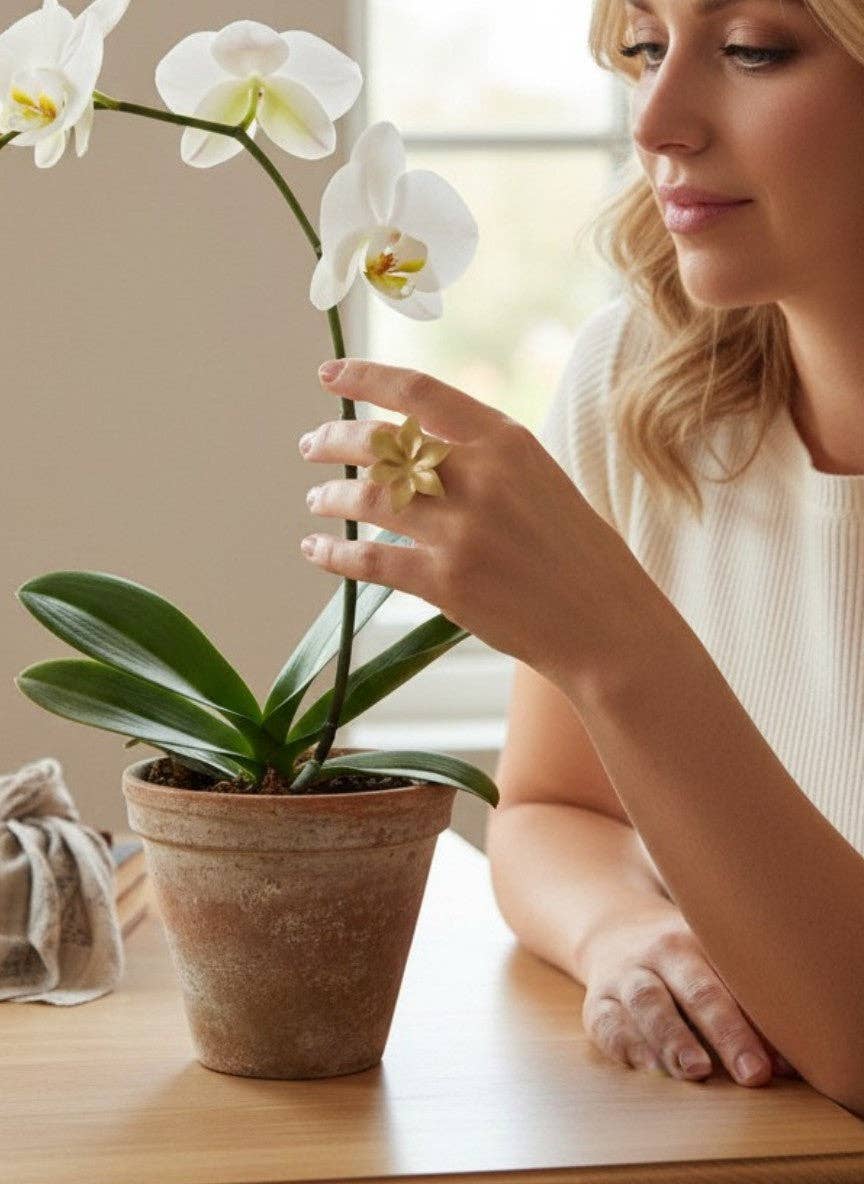 Gloria Mago - Messingring met 3D-bloem, 10 µ zilver of verguld: Plateado