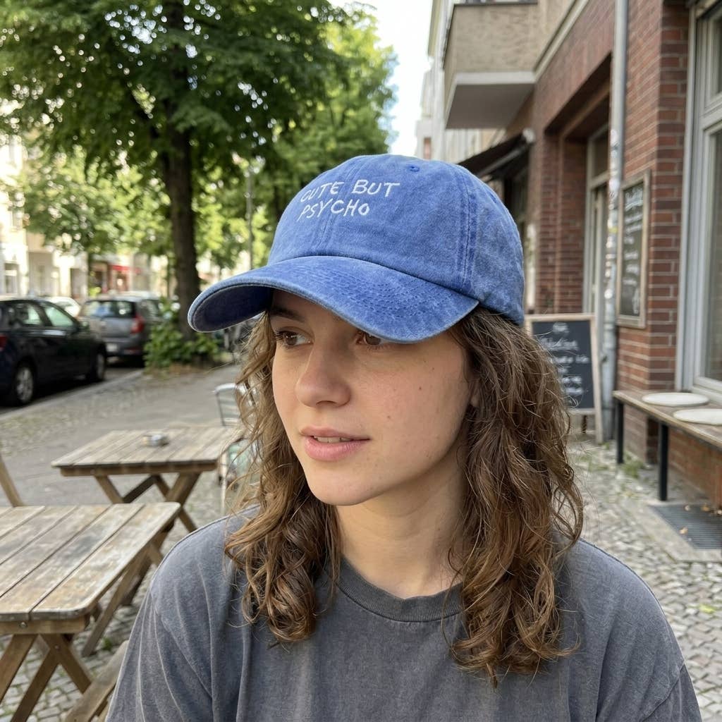 Grasshopper - Schattige maar 'psycho' blauwe geborduurde pet: Roze