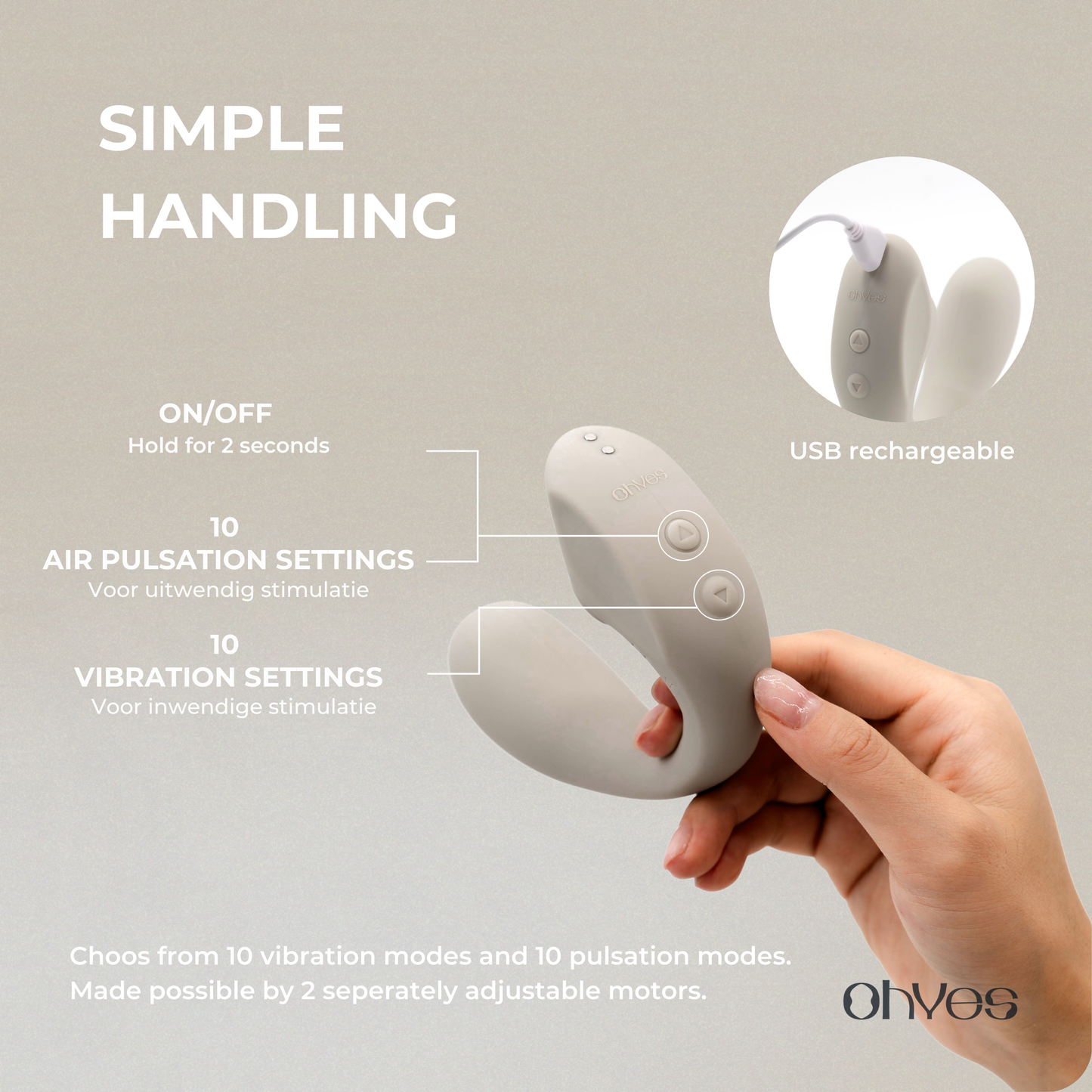 ohyes - OHYES Pulse dubbele vibrator met luchtdruk en G-spot stimulatie: Beige