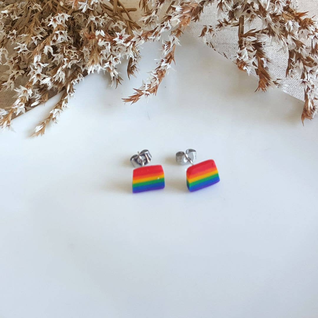 PASTACUITA - Regenboog Pride LGBT oorstekers van polymeerklei: Vierkante regenboog / Roestvrij staal, polymeerklei