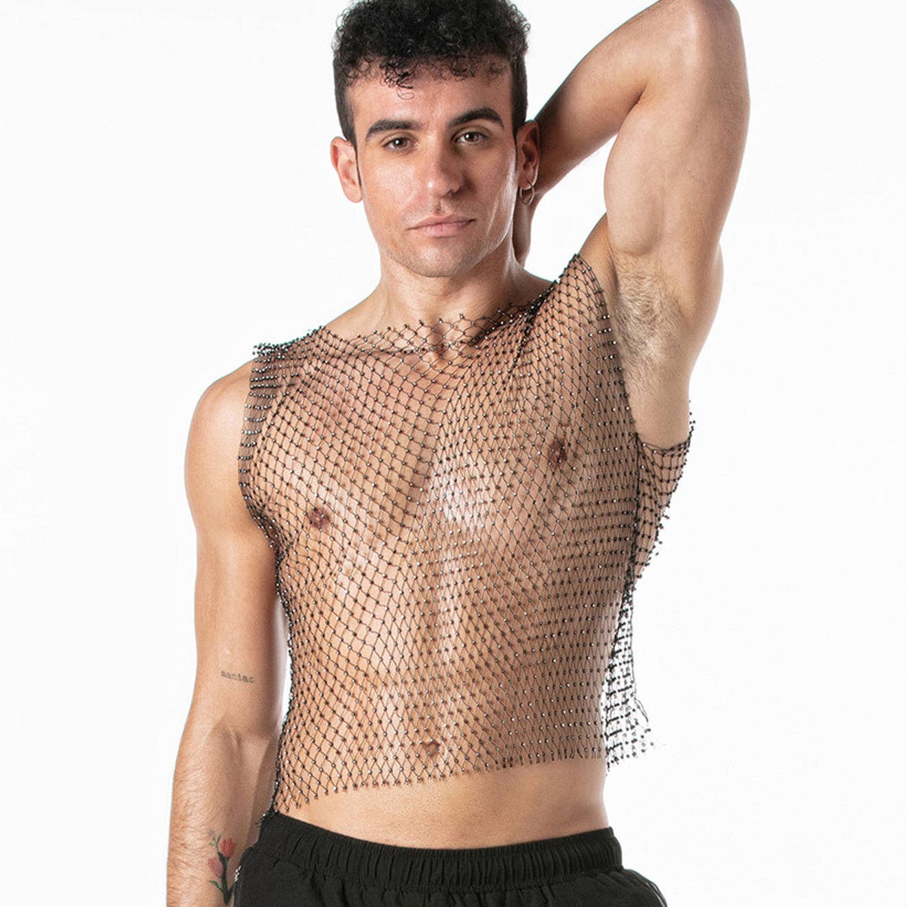 LEADER - Mesh party tanktop zwart: L