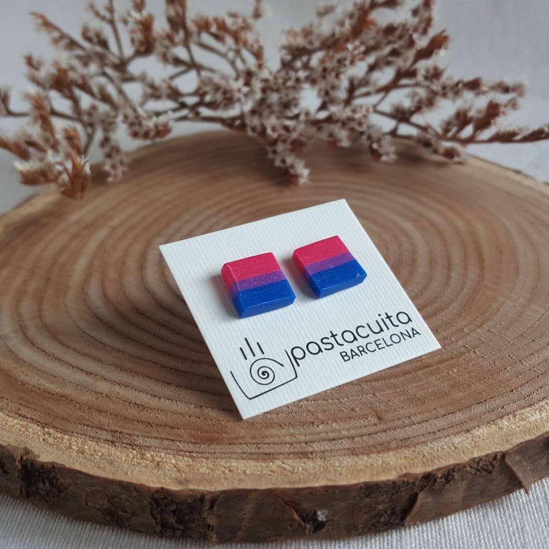 PASTACUITA - Biseksuele pride LGBT oorknopjes van polymer klei: Cuadradito / Roestvrij staal, polymeerklei