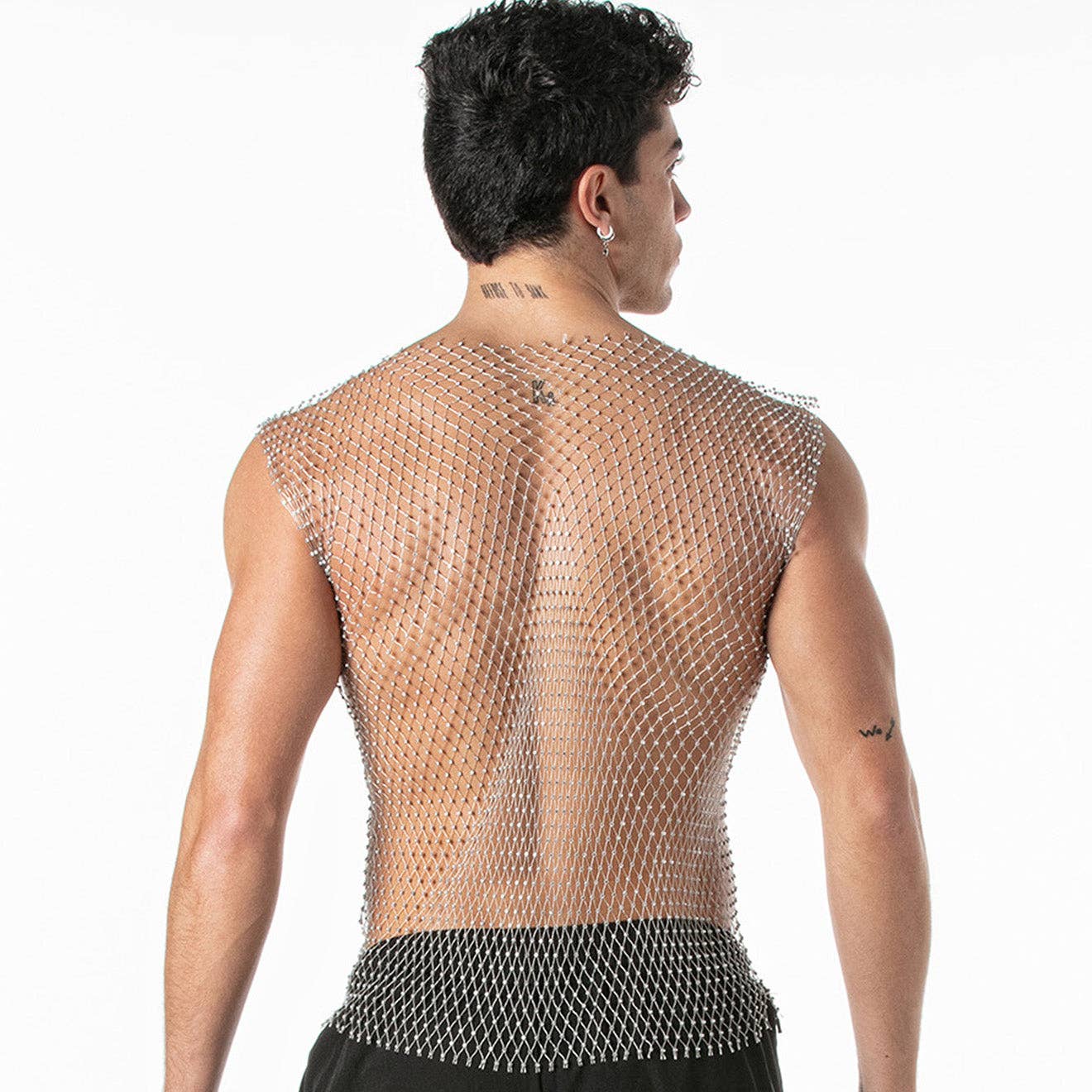 LEADER - Mesh party tanktop zilver: L