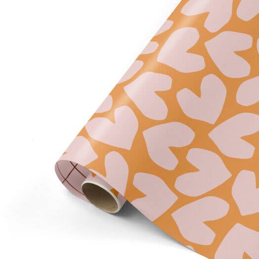CollectivWarehouse - XL Solo Hearts – Rollen cadeaupapier: Kraft/wit