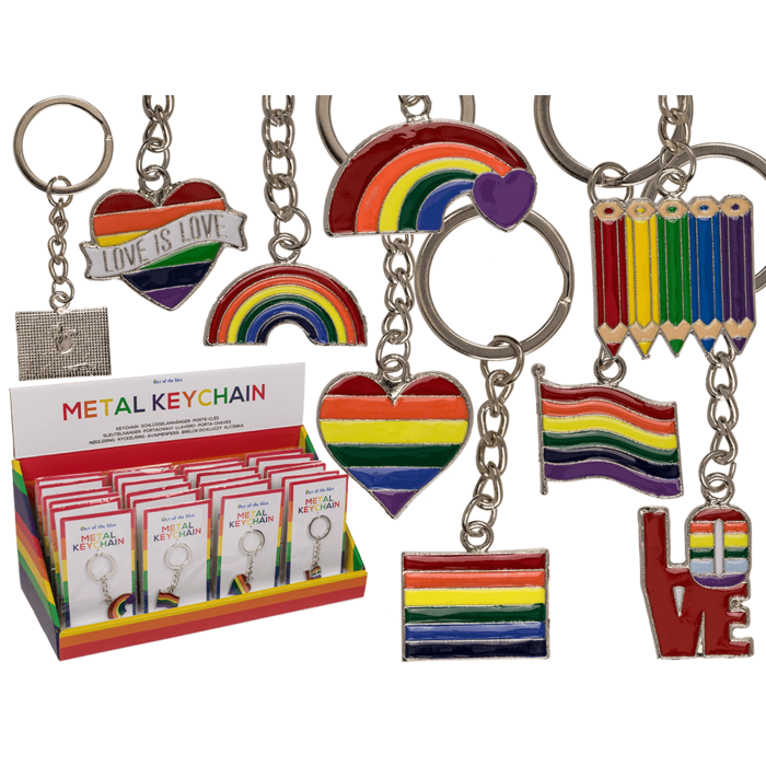 Out of the blue KG - Metalen sleutelhanger Pride, ca. 12 cm, 8 assorti, 24 stuks per display