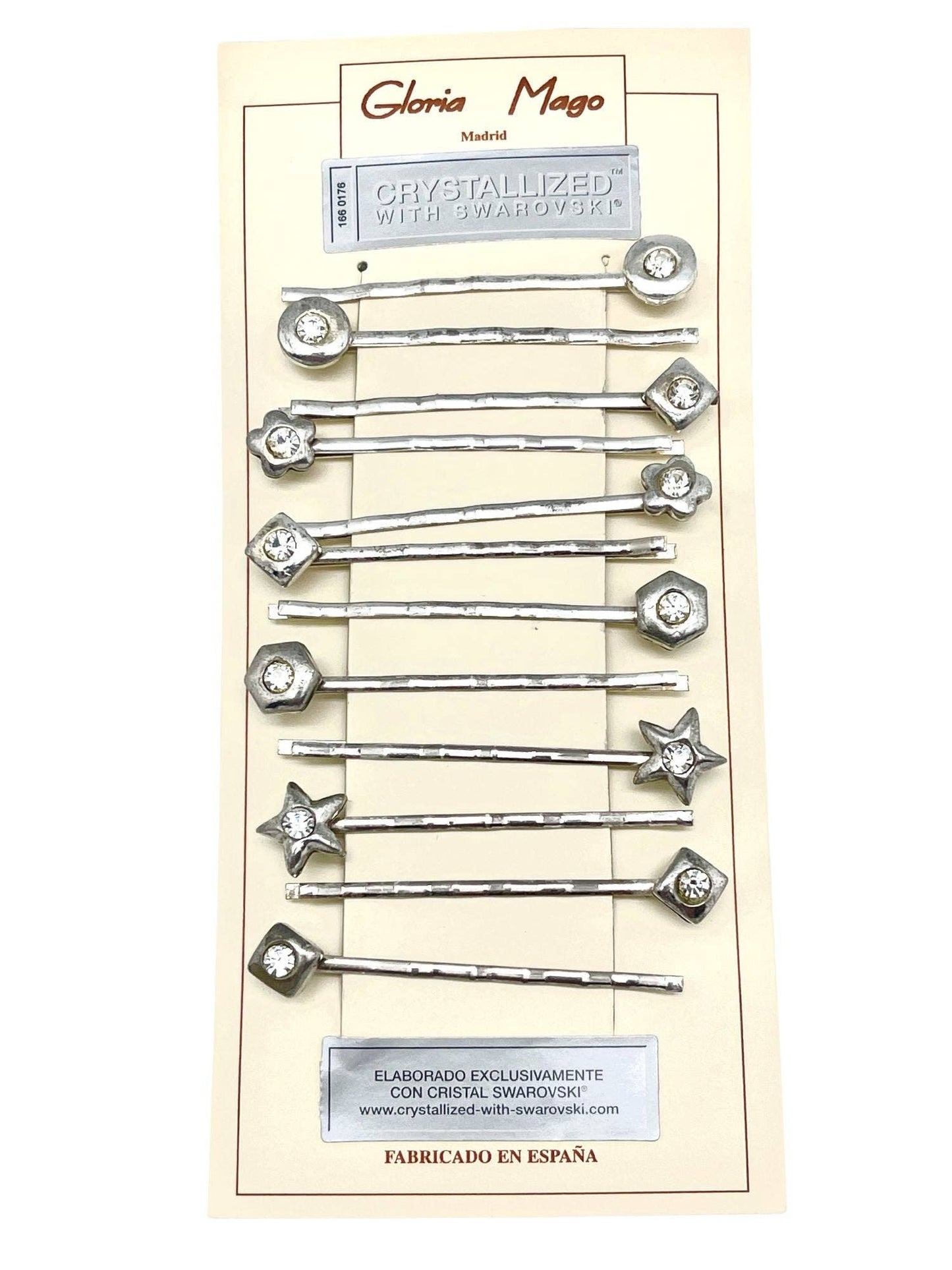 Gloria Mago - Set van 12 haarspelden assortiment figuren zilver 10 µm Swarovski-kristallen