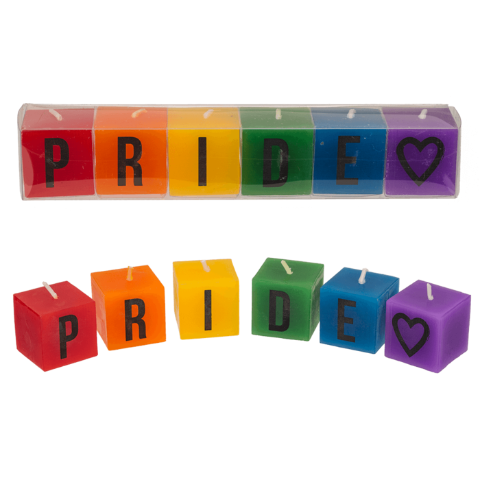Out of the blue KG - Vierkante kaarsen met letters, Pride, ca. 3 x 3 cm, set van 6 stuks