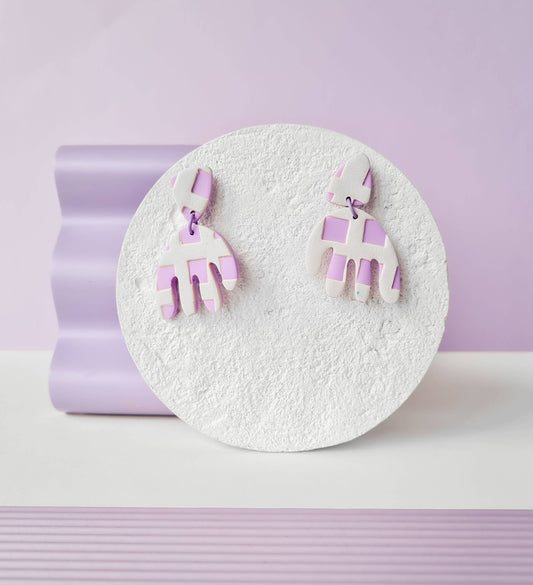 Mono - Handgemaakte Polymeerklei Oorbellen Met Rasterpatroon