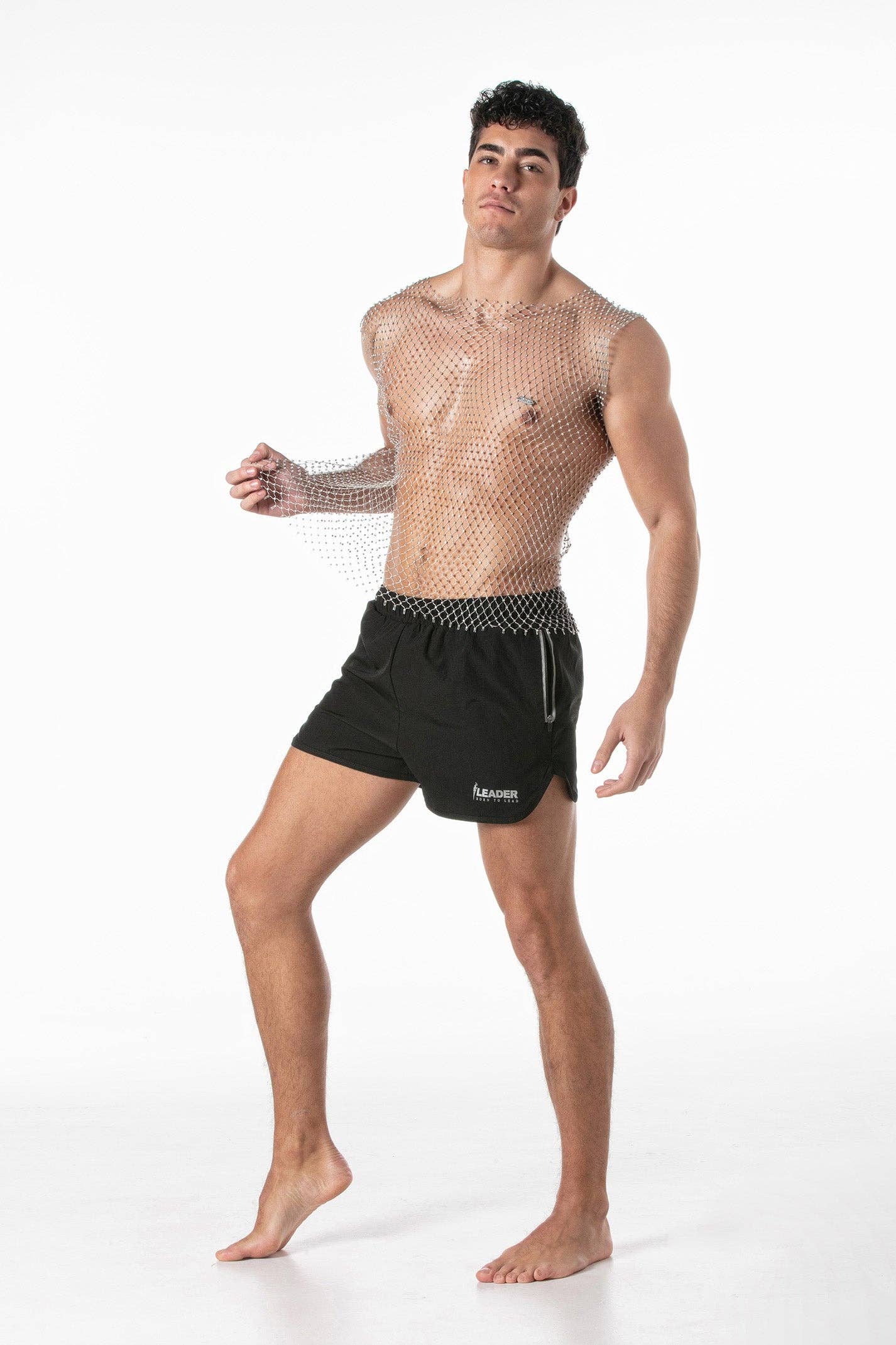 LEADER - Mesh party tanktop zilver: L