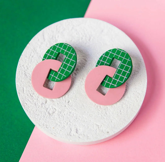 Mono - Gekoppelde handgemaakte Memphis polymeer klei oorbellen Bauhaus