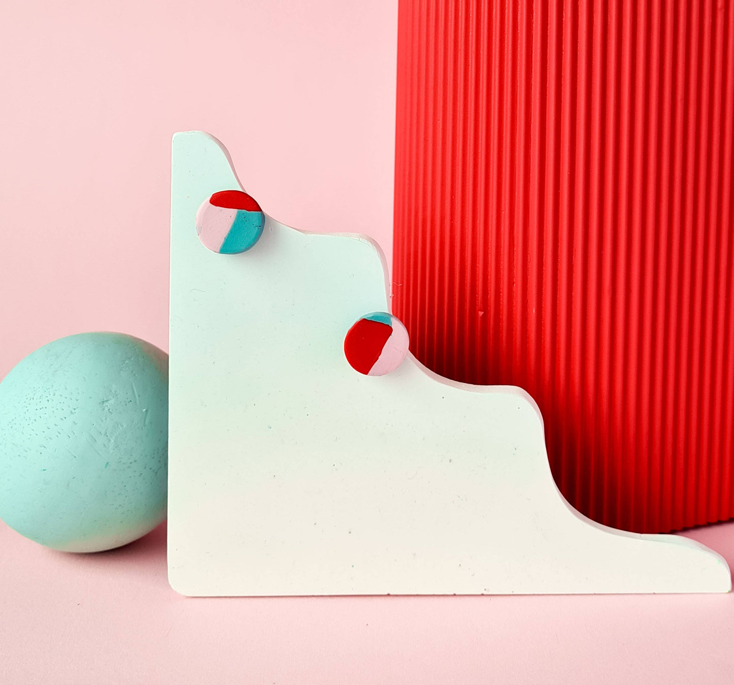 Mono - Mintgroene, rode en roze handgemaakte oorbellen van polymer klei: 2