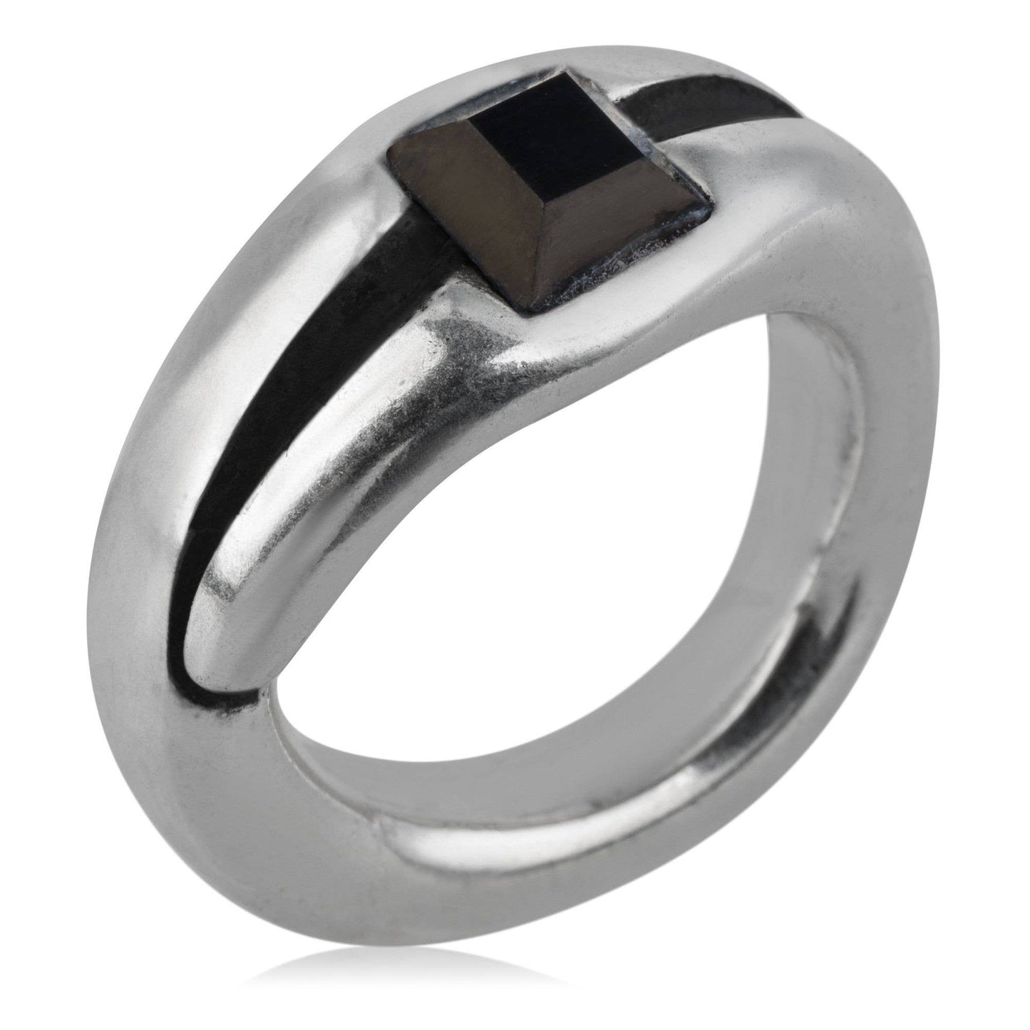 Gloria Mago - Zwart Swarovski-ring zilver 925 verguld T16